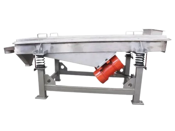 Peneira vibratória linear Meta Metálicos sobre estrutura metálica, com molas de apoio e motovibrador